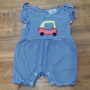 Blue Striped Bodysuit with Car Design